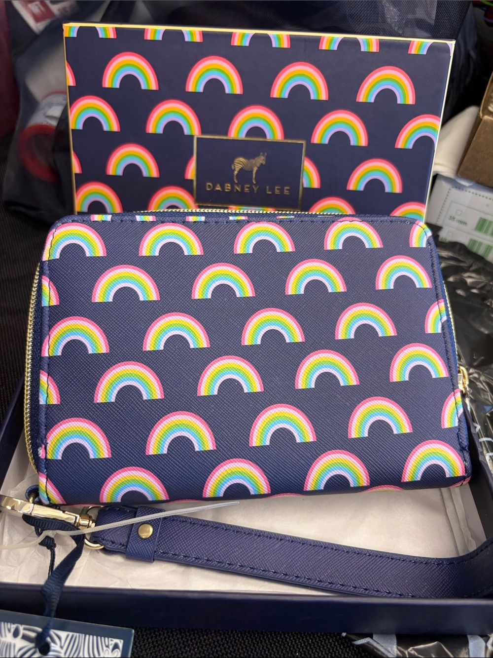 Dabney Lee Navy Crossbody Bag with Rainbow Print